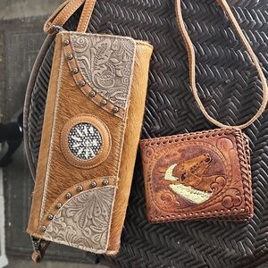 Cowhide Leather crossbody wallet with horse leather wallet